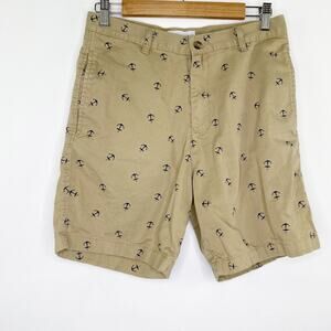 Saddlebred Khaki Anchor Print Cotton Blend Chino Shorts Men's Size 30